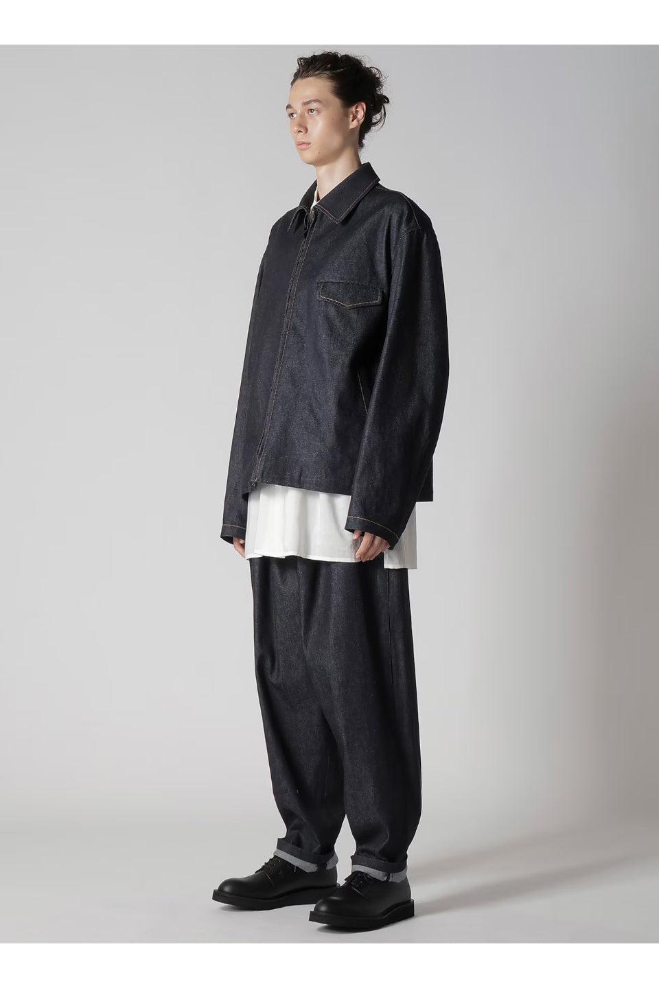 Y's for men-13oz Uneven Yarn Denim Blouson With Collor Combi-NOWALL