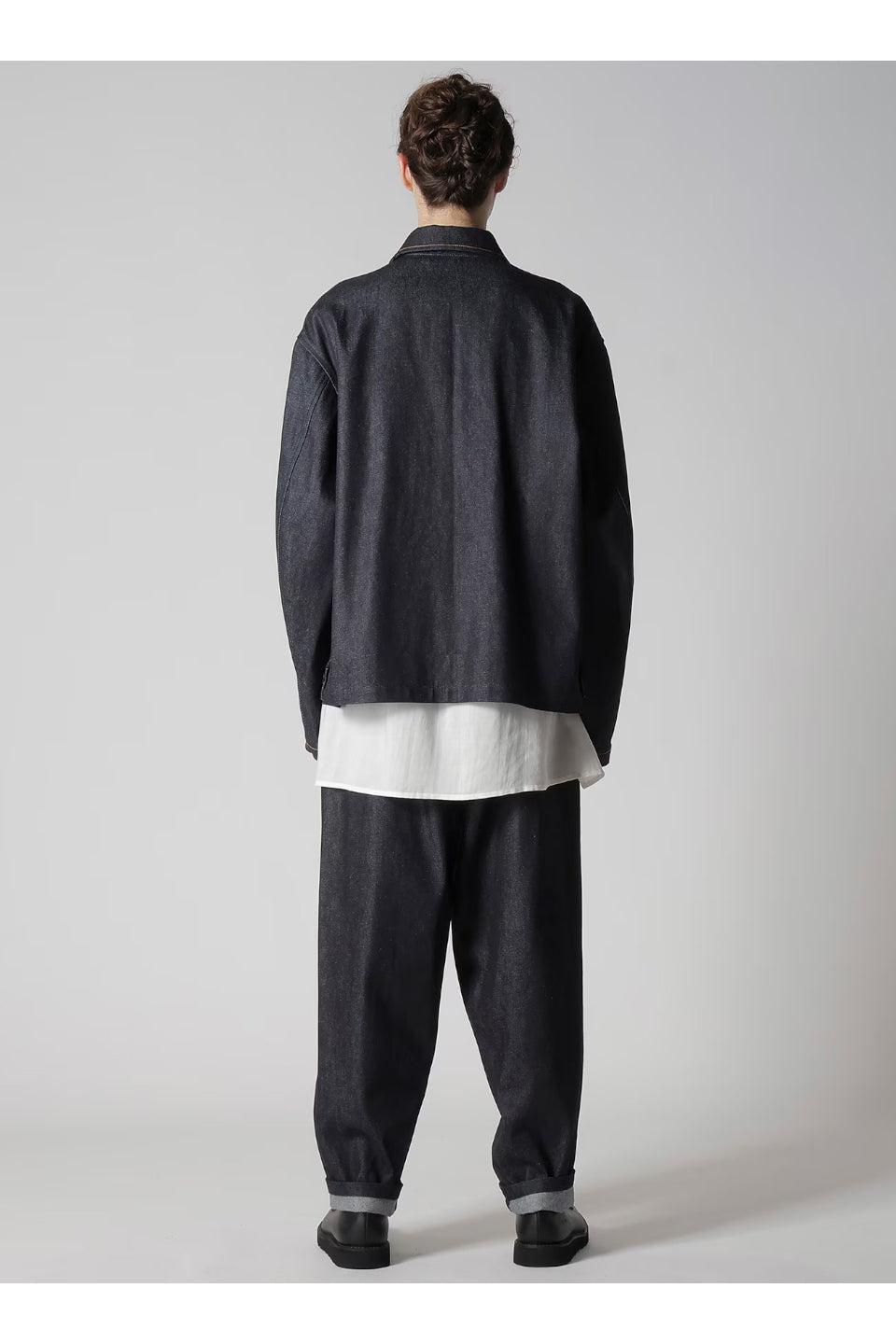 Y's for men-13oz Uneven Yarn Denim Blouson With Collor Combi-NOWALL