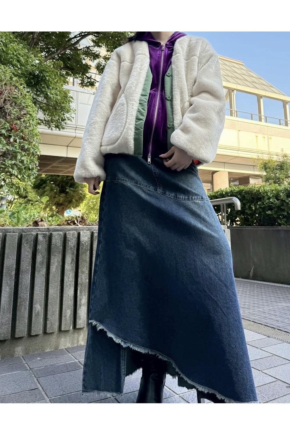 MICALLE MICALLE-Asymmetric Cut Denim Long Skirt-NOWALL