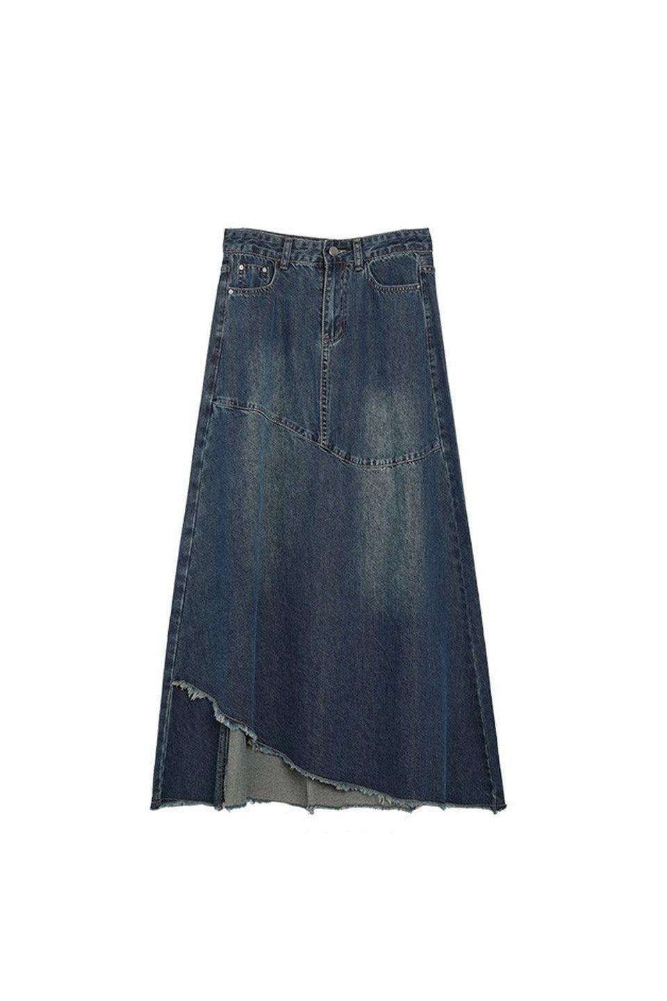 MICALLE MICALLE-Asymmetric Cut Denim Long Skirt-NOWALL