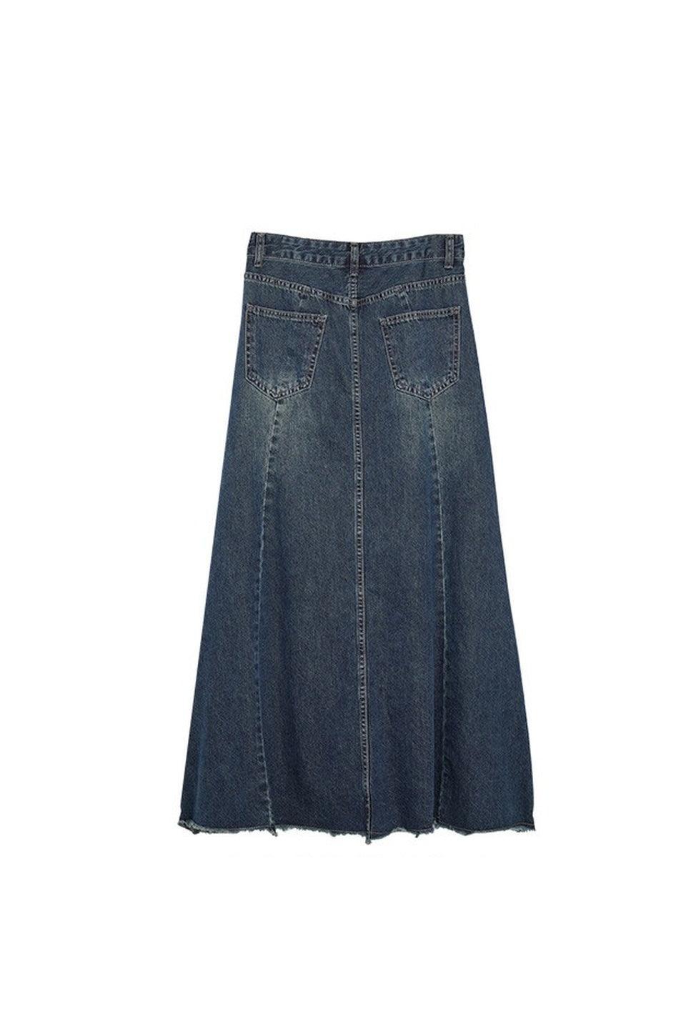 NOWALL-Asymmetric Cut Denim Long Skirt-NOWALL