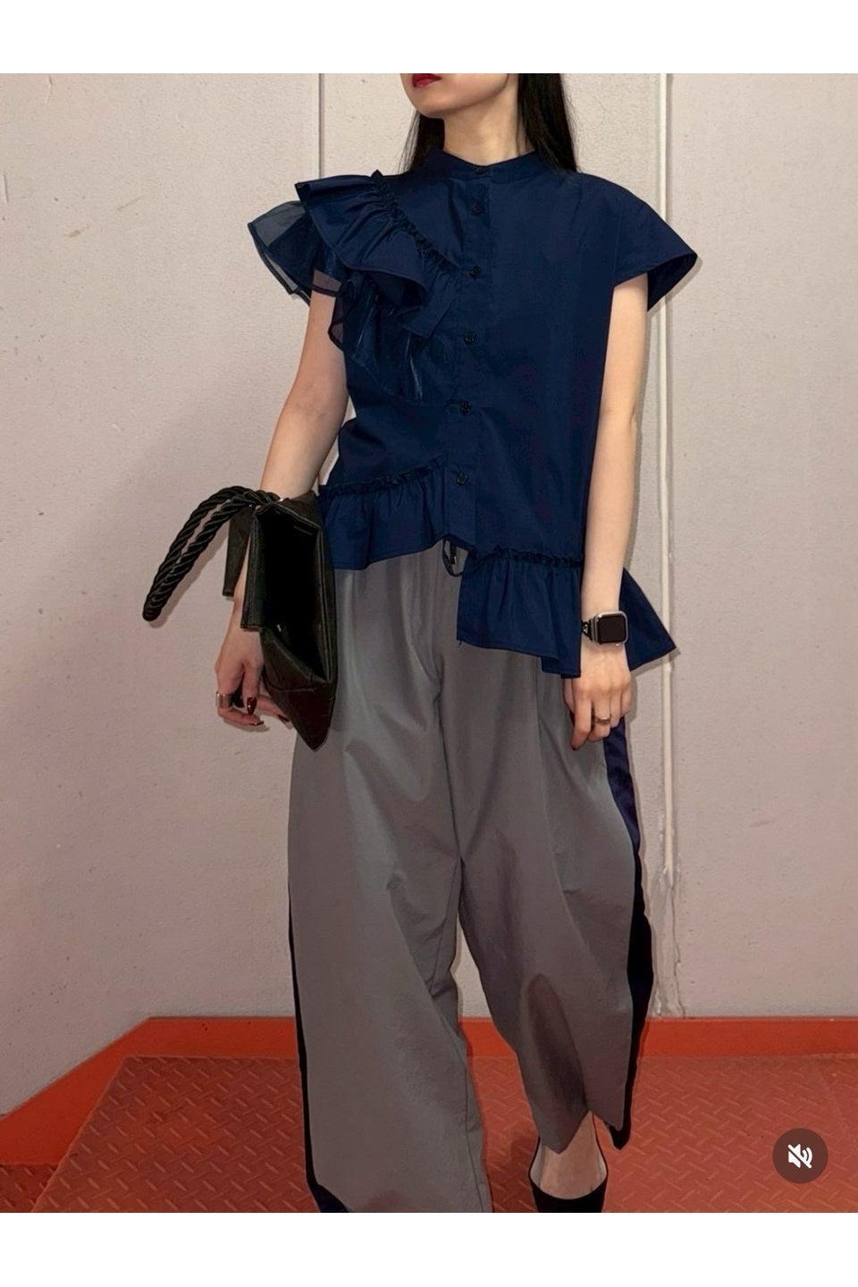 MICALLE MICALLE-Asymmetric Frill Sleeveless Blouse-NOWALL