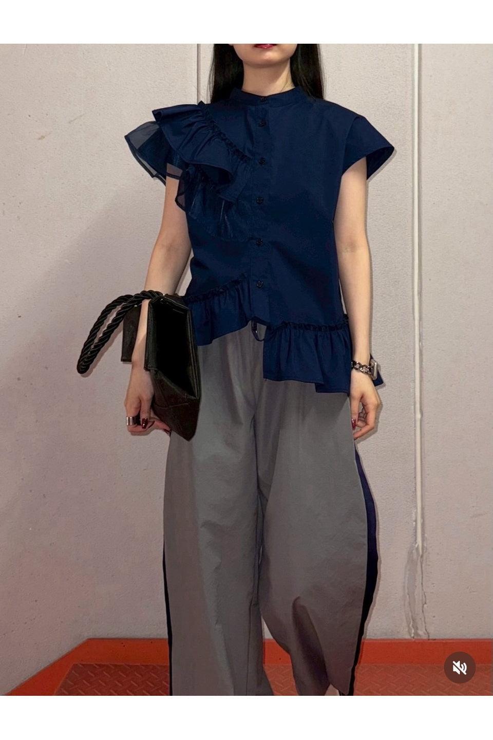 MICALLE MICALLE-Asymmetric Frill Sleeveless Blouse-NOWALL