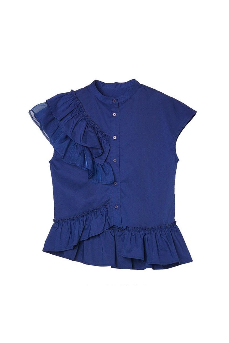 MICALLE MICALLE-Asymmetric Frill Sleeveless Blouse-NOWALL