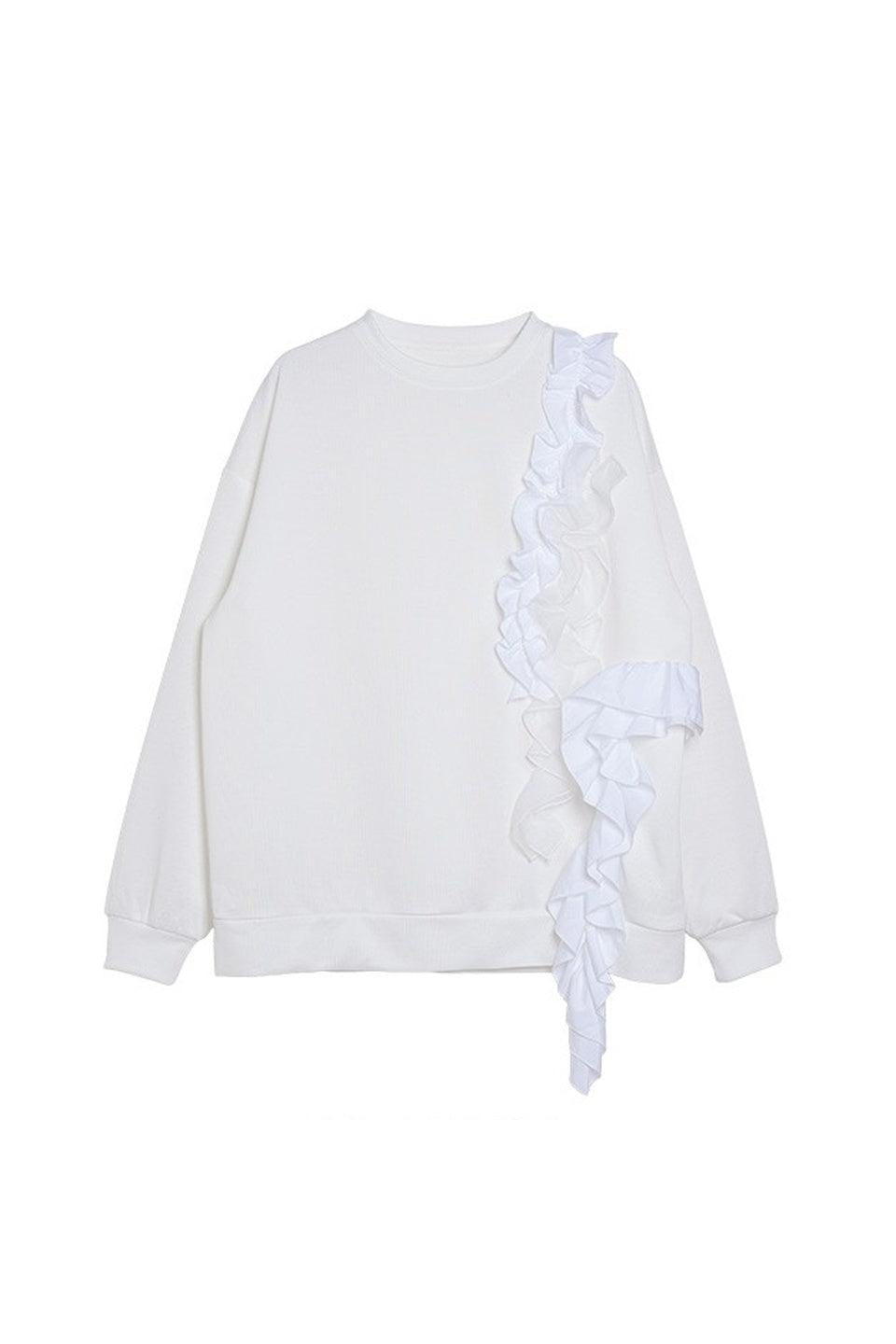MICALLE MICALLE-Asymmetric Ruffle Sweat Top-NOWALL