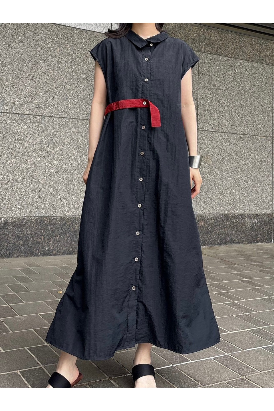 MICALLE MICALLE-Asymmetrical Strap Shirt Dress-NOWALL