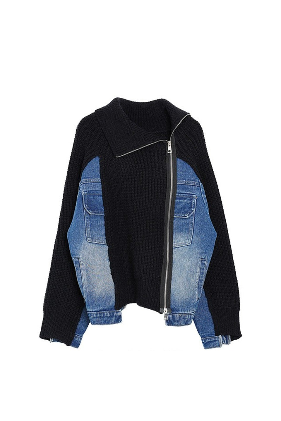 MICALLE MICALLE-Asymmetry Zip-Up Knit-NOWALL