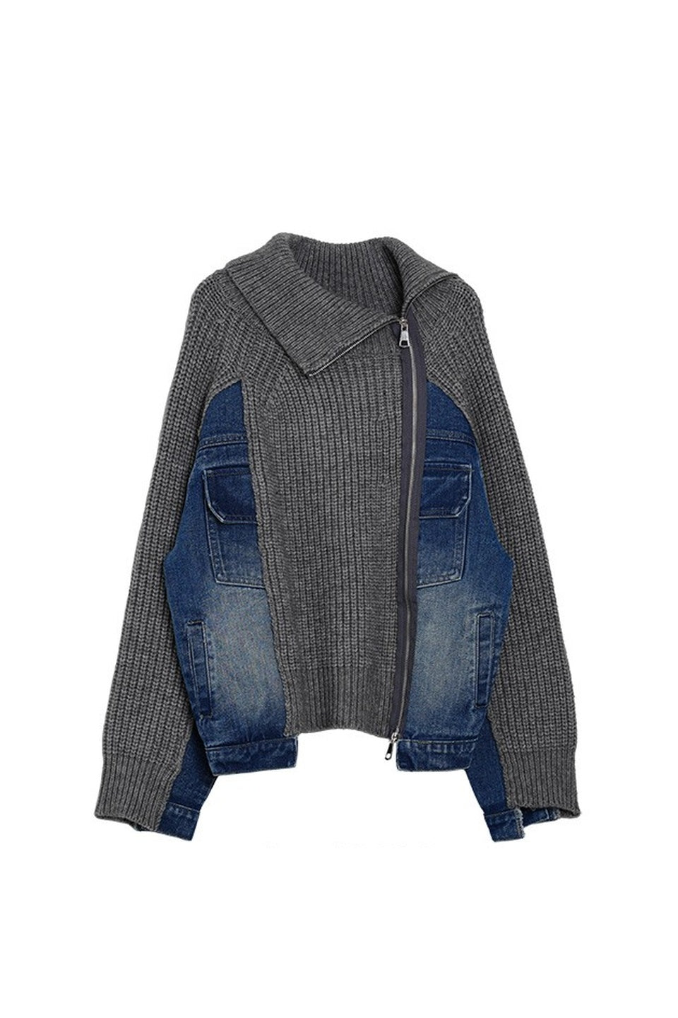 MICALLE MICALLE-Asymmetry Zip-Up Knit-NOWALL