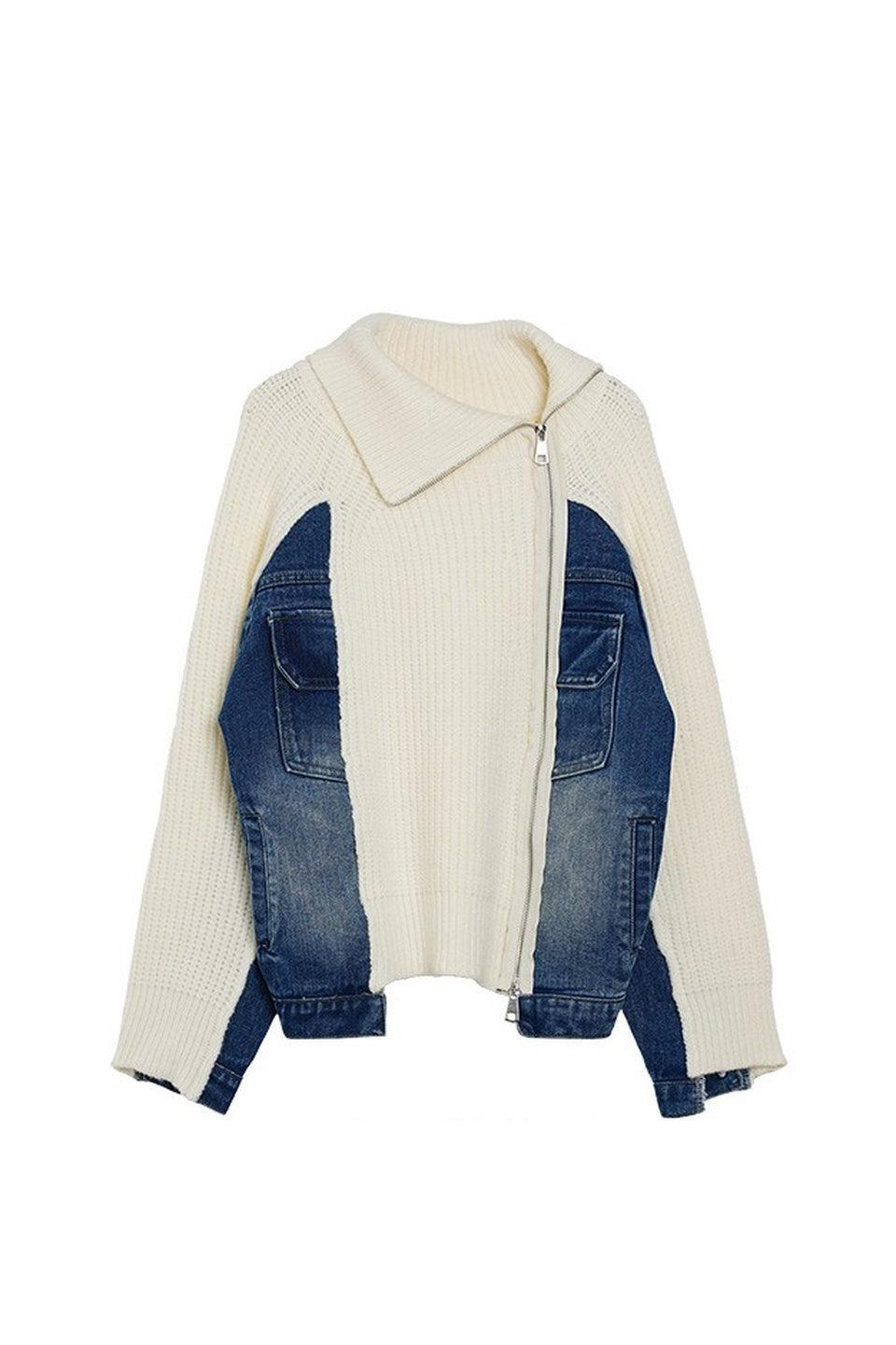 MICALLE MICALLE-Asymmetry Zip-Up Knit-NOWALL