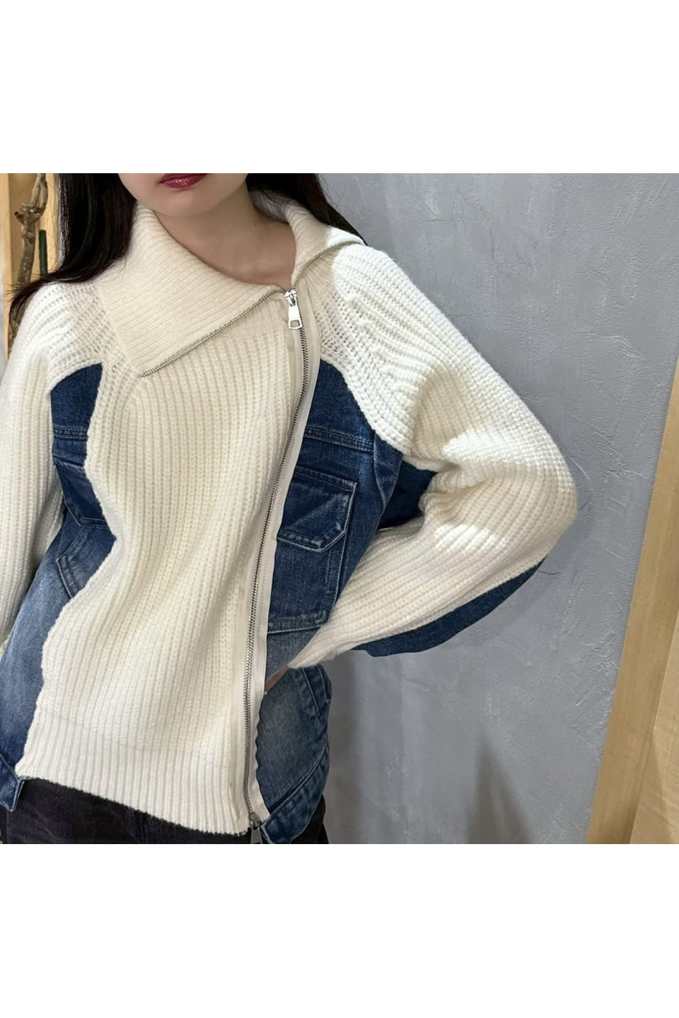 MICALLE MICALLE-Asymmetry Zip-Up Knit-NOWALL