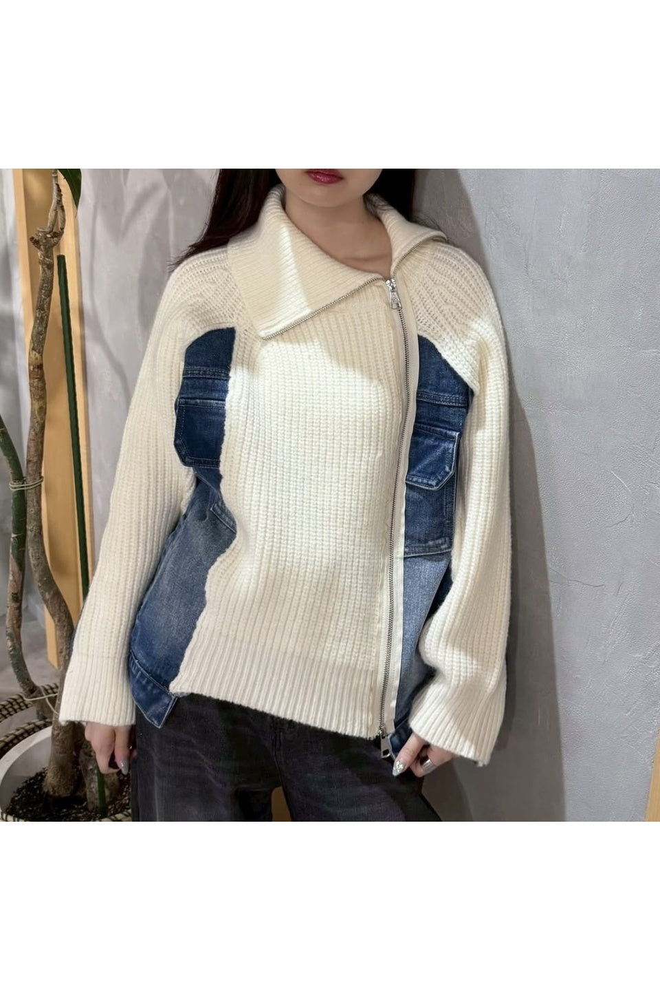 MICALLE MICALLE-Asymmetry Zip-Up Knit-NOWALL
