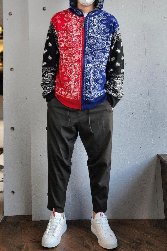 RtA-BANDANA MULTI COLOR ZIP UP KNIT HOODIE-NOWALL