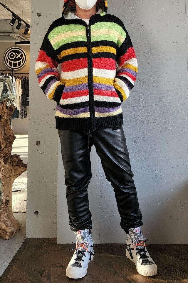 RtA-BORDER MULTI COLOR ZIP UP KNIT HOODIE-NOWALL