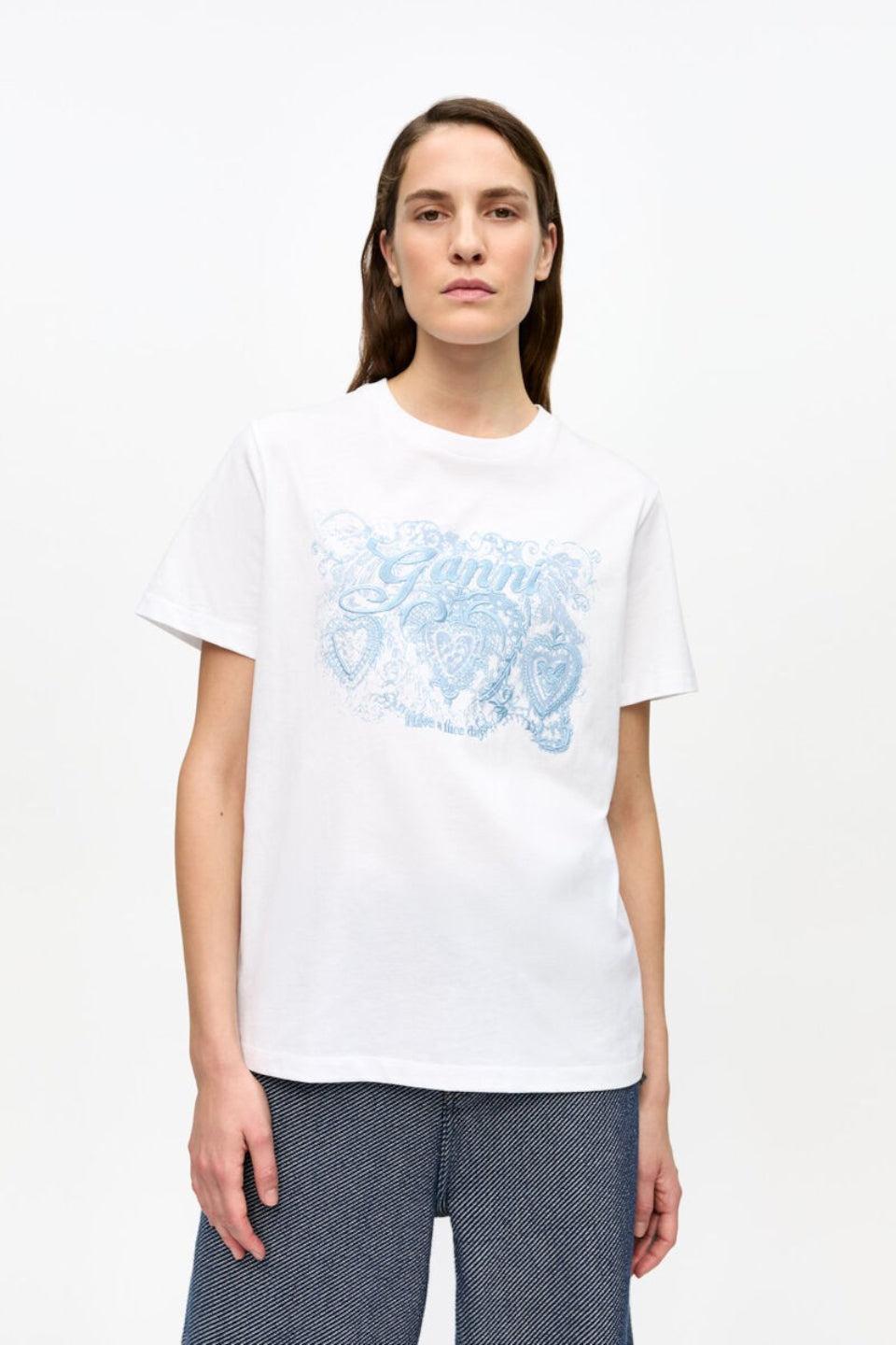 GANNI-Basic Jersey Tattoo Lace Relaxed T-shirt-NOWALL