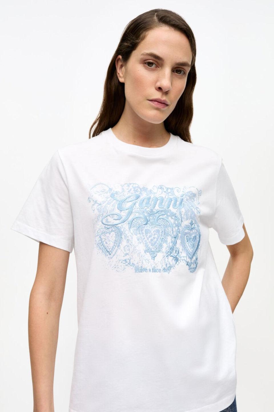 GANNI-Basic Jersey Tattoo Lace Relaxed T-shirt-NOWALL