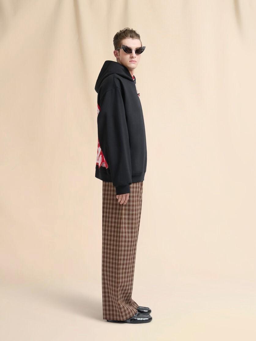 MARNI-Black Cotton Hoodie with Piggy Print-NOWALL