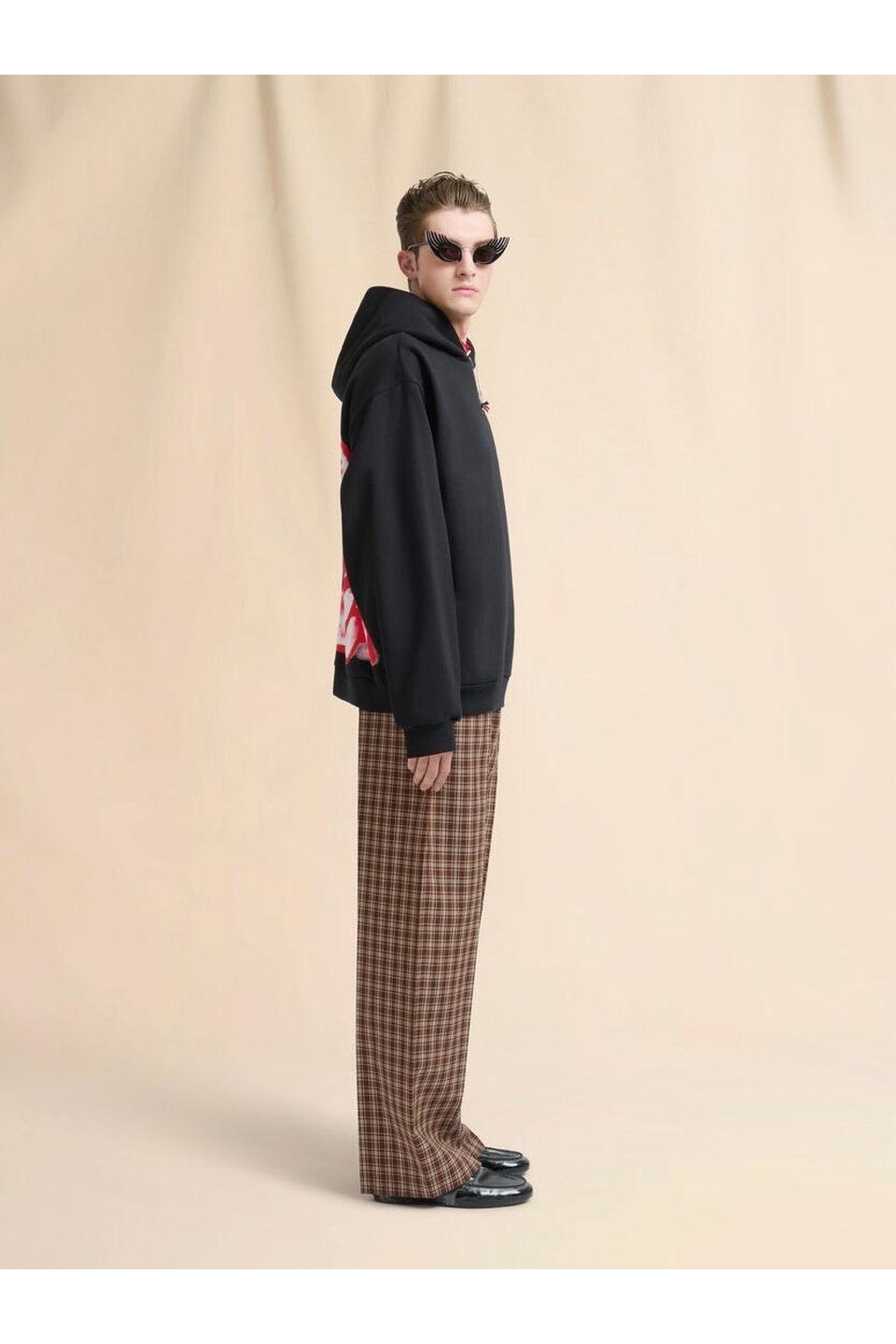 MARNI-Black Cotton Hoodie with Piggy Print-NOWALL
