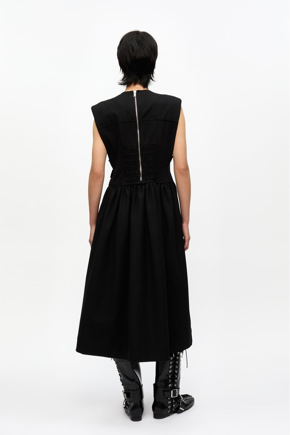 GANNI-Black Heavy Cotton Corset Midi Dress-NOWALL