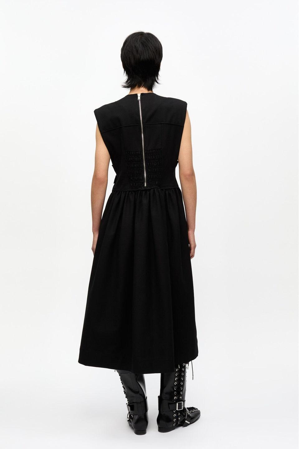 GANNI-Black Heavy Cotton Corset Midi Dress-NOWALL