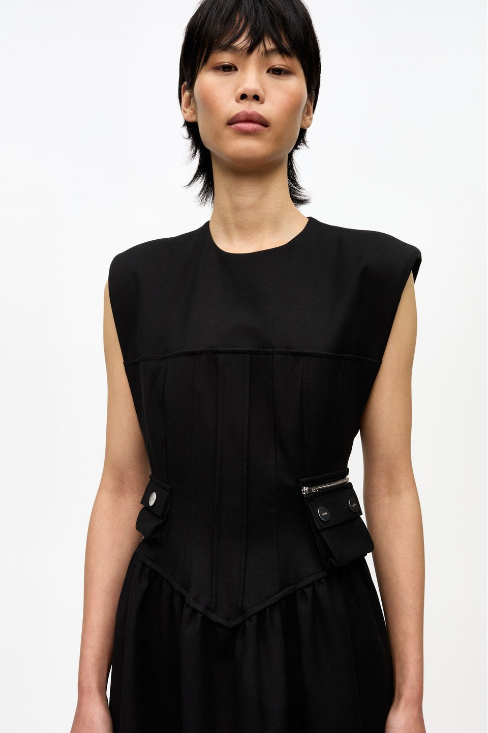 GANNI-Black Heavy Cotton Corset Midi Dress-NOWALL