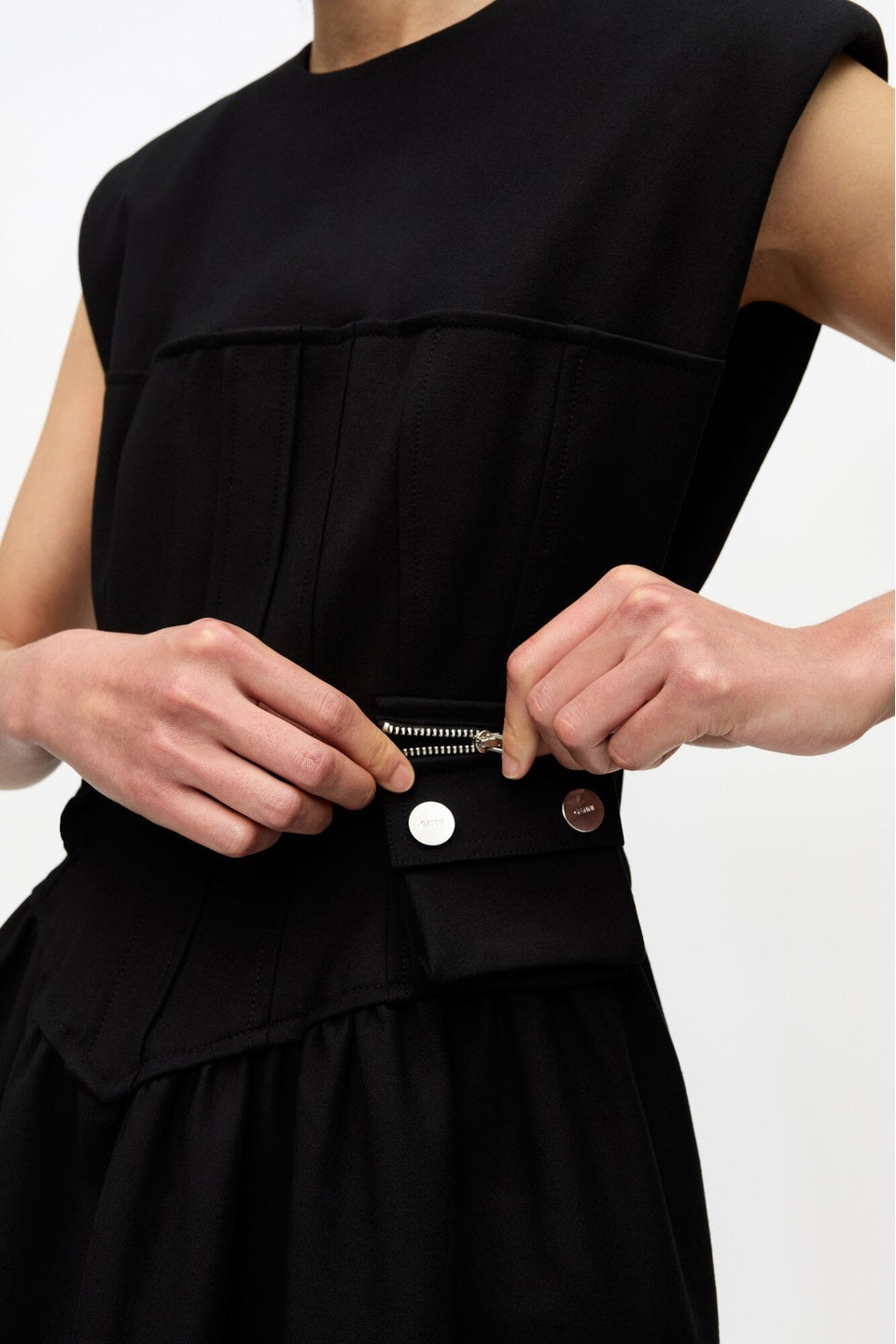 GANNI-Black Heavy Cotton Corset Midi Dress-NOWALL