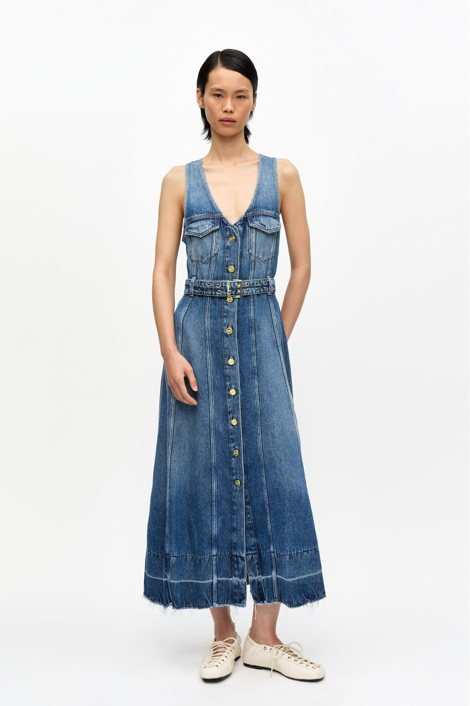 GANNI-Blue Belted Midi Dress-NOWALL