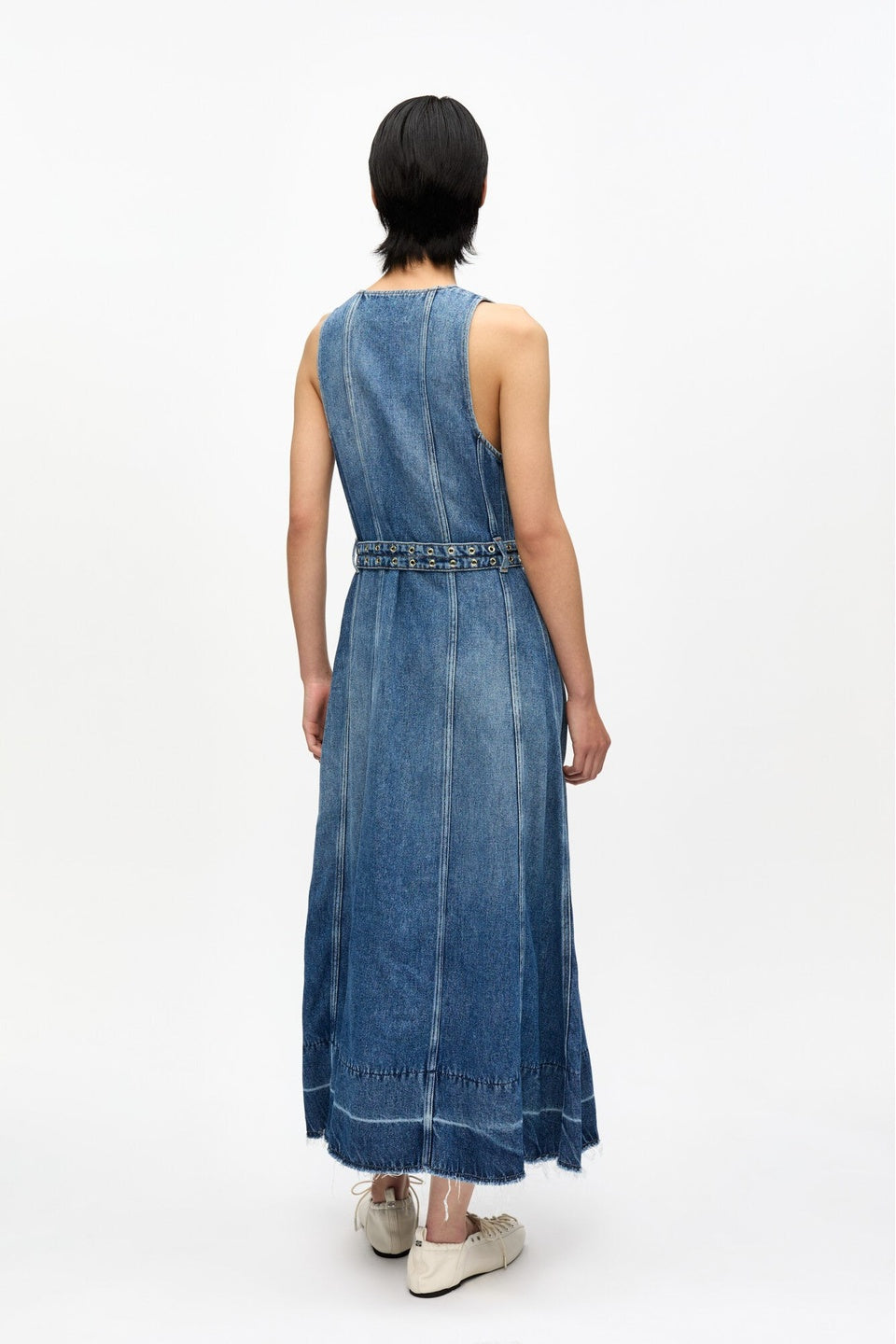 GANNI-Blue Belted Midi Dress-NOWALL