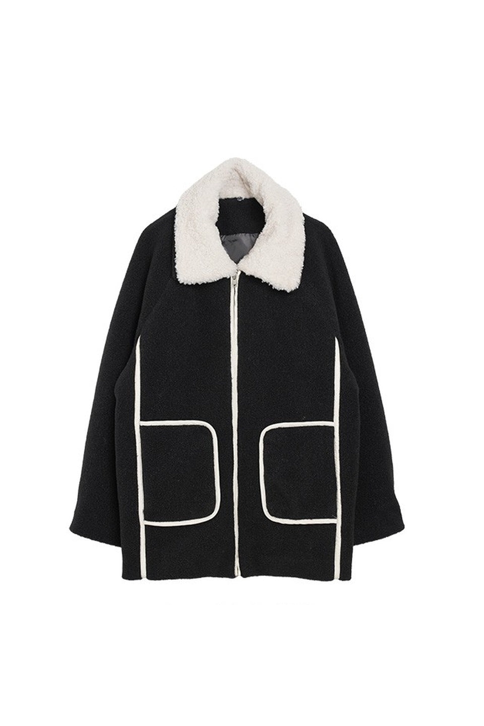 MICALLE MICALLE-Boa Collar Wool Half Coat-NOWALL