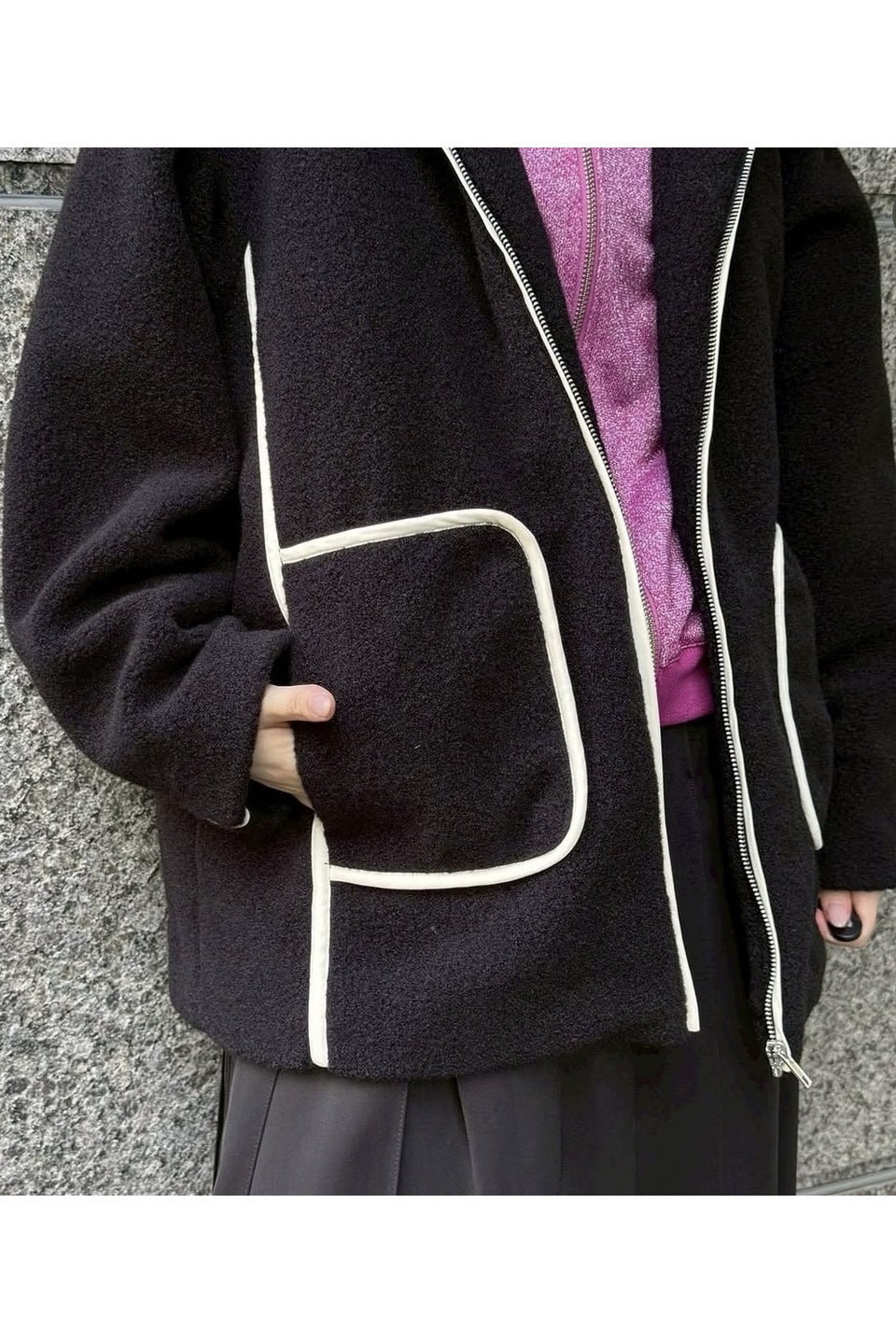 MICALLE MICALLE-Boa Collar Wool Half Coat-NOWALL