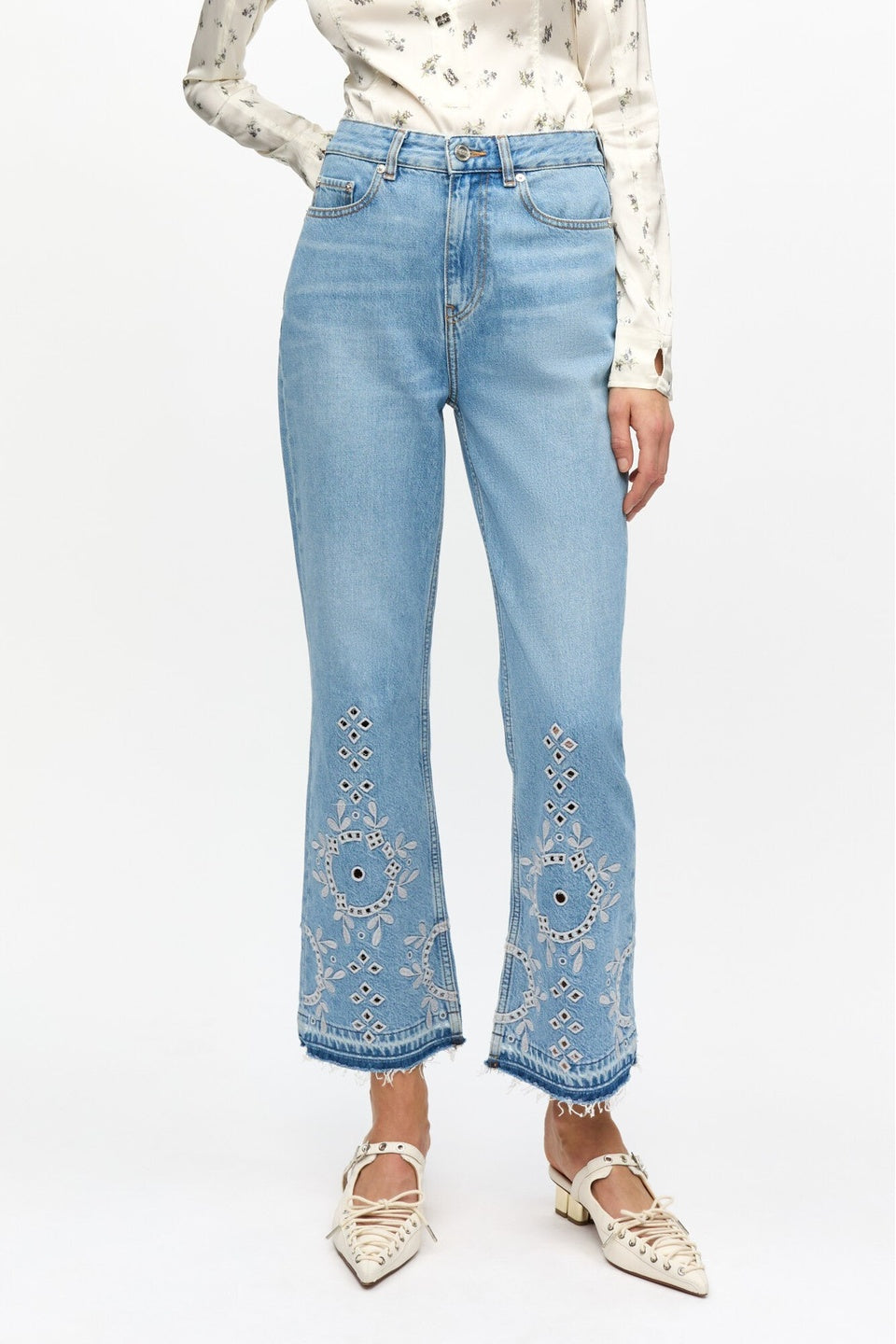 GANNI-Broderie Anglaise Betzy Cropped Jeans-NOWALL