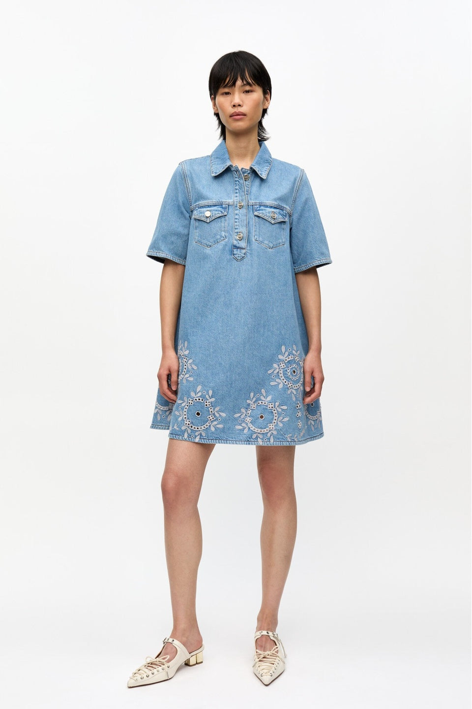 GANNI-Broderie Anglaise Mini Dress-NOWALL
