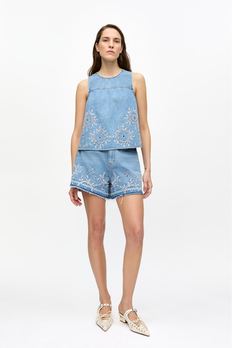 GANNI-Broderie Anglaise Shorts-NOWALL