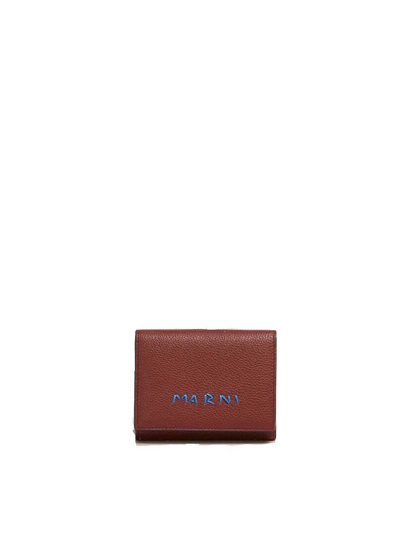 MARNI-Brown leather trifold wallet with Marni Mending embroidery-NOWALL
