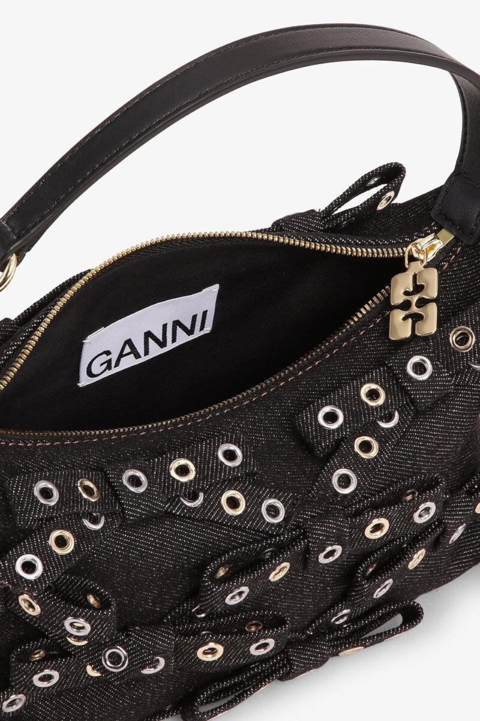 GANNI-Butterfly Small Pouch Bow Eyelet Mix Denim-NOWALL