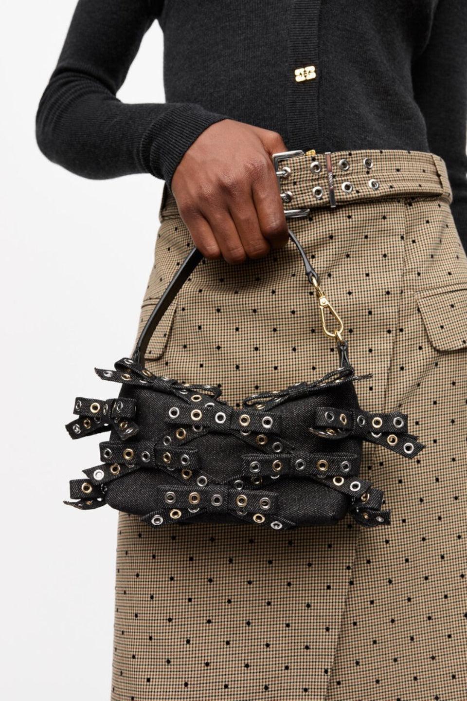 GANNI-Butterfly Small Pouch Bow Eyelet Mix Denim-NOWALL