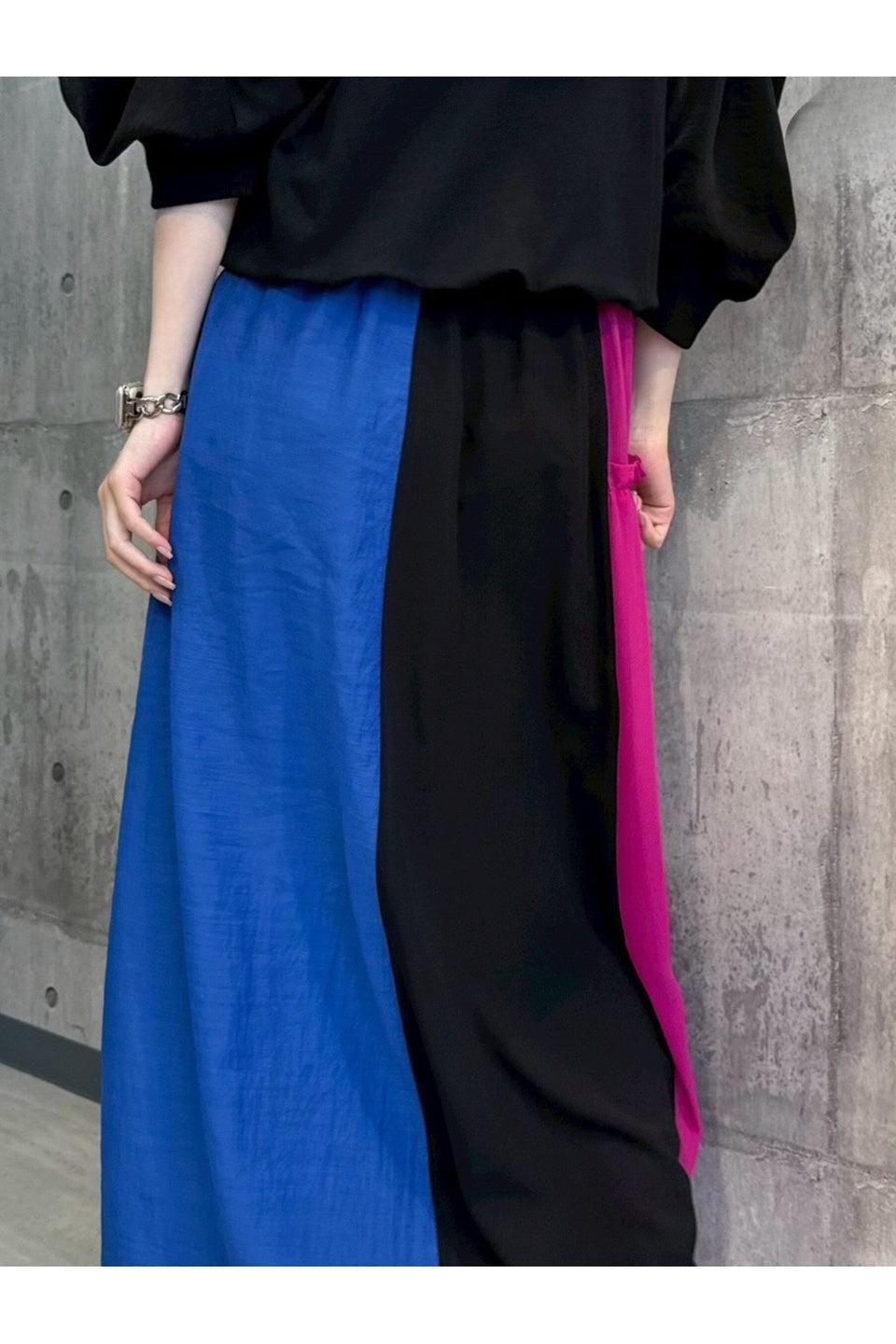 MICALLE MICALLE-Color Block Flare Skirt-NOWALL