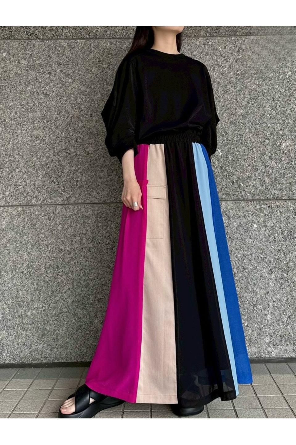 MICALLE MICALLE-Color Block Flare Skirt-NOWALL