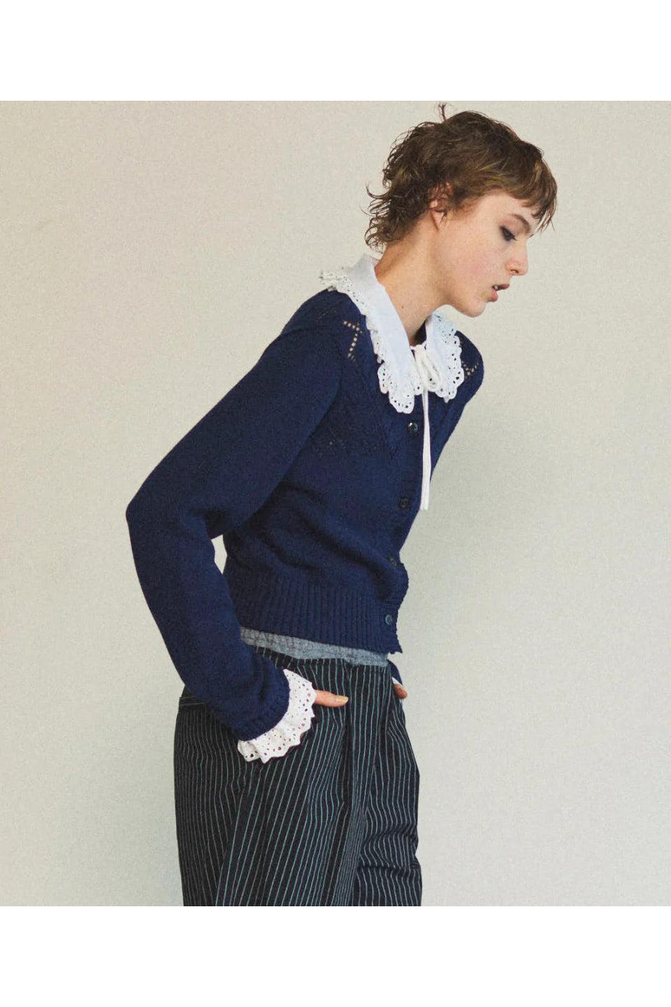 MAISON SPECIAL-Cotton Fabric Lace Colored Cardigan-NOWALL