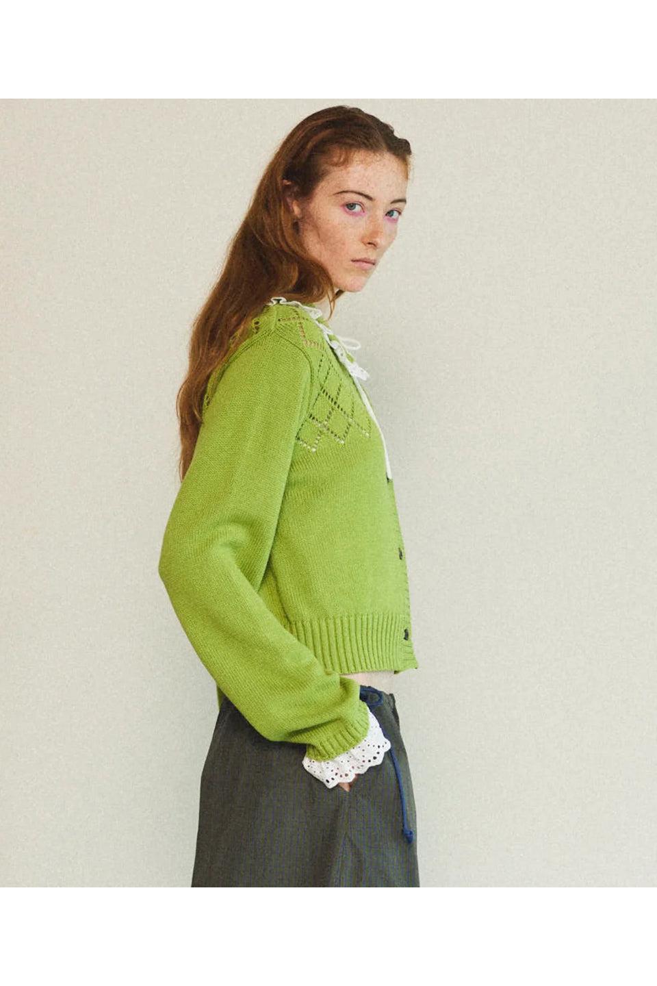 MAISON SPECIAL-Cotton Fabric Lace Colored Cardigan-NOWALL