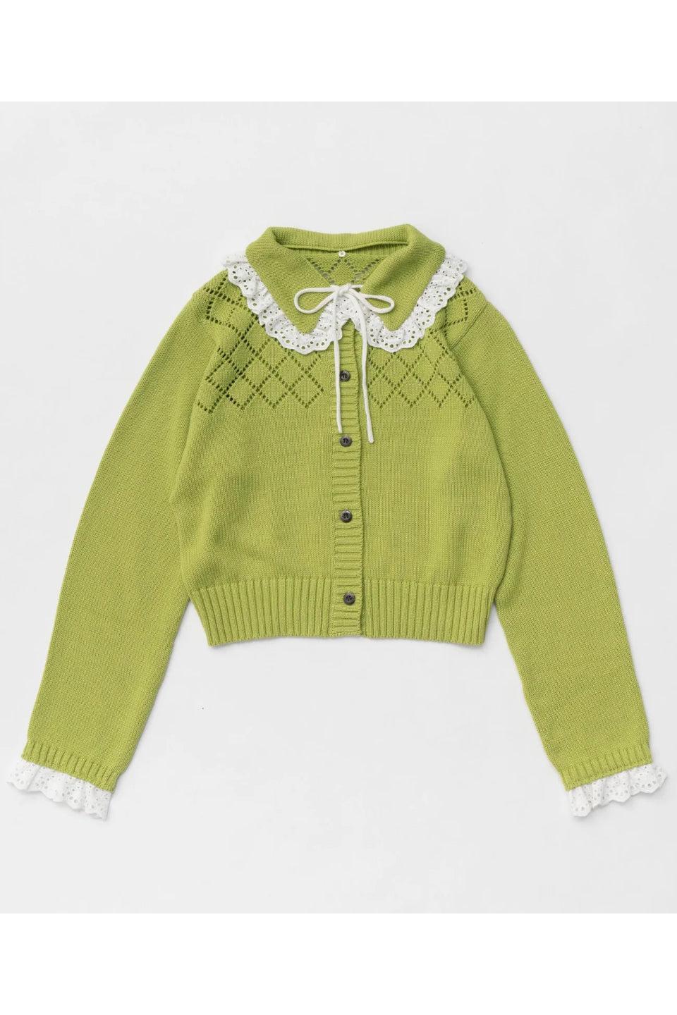 MAISON SPECIAL-Cotton Fabric Lace Colored Cardigan-NOWALL