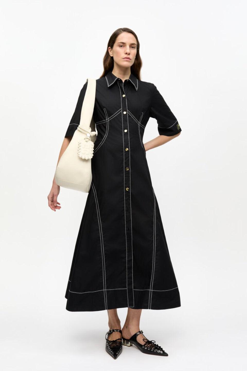 GANNI-Cotton Poplin Long Shirt Dress-NOWALL