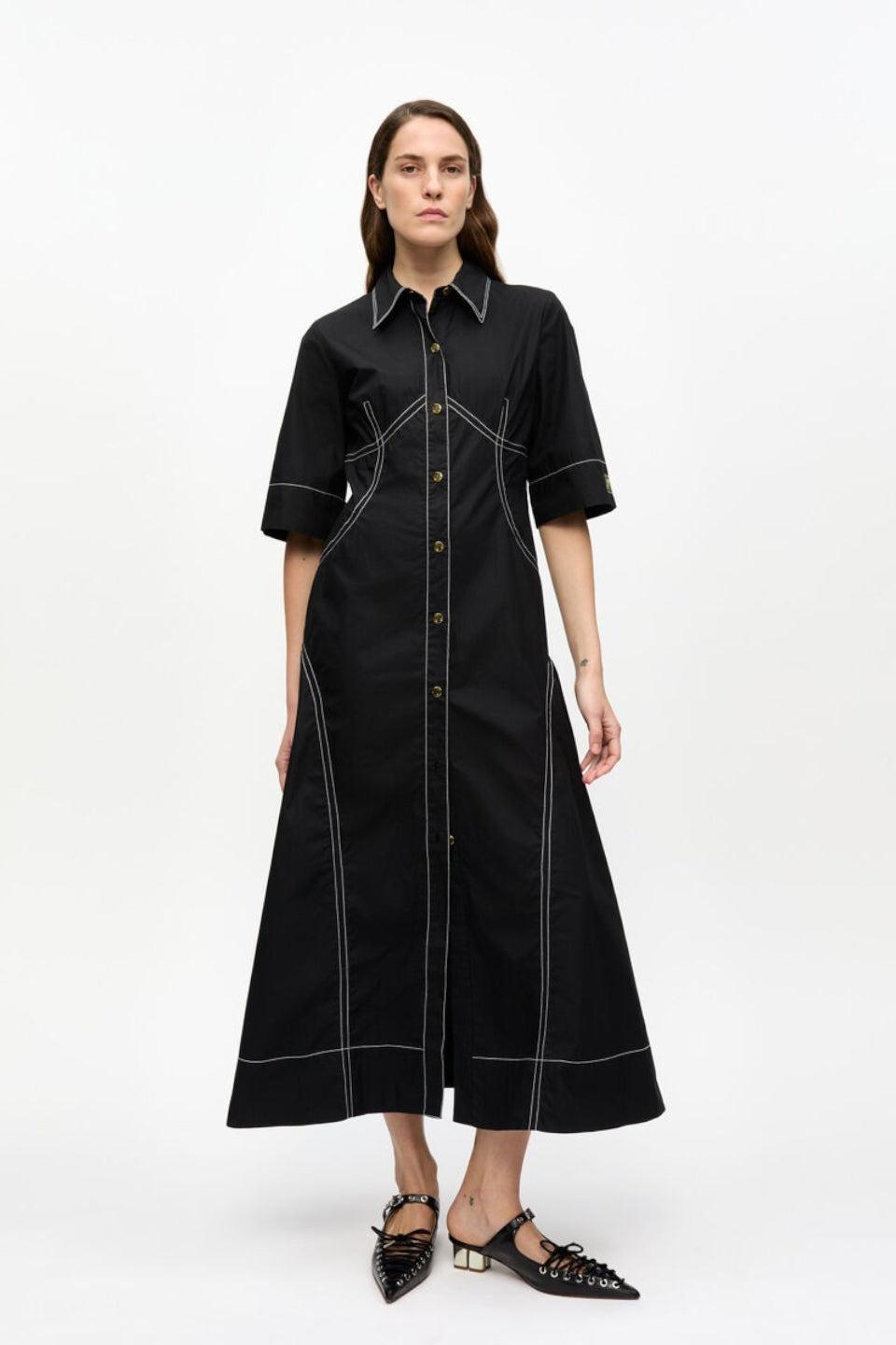 GANNI-Cotton Poplin Long Shirt Dress-NOWALL