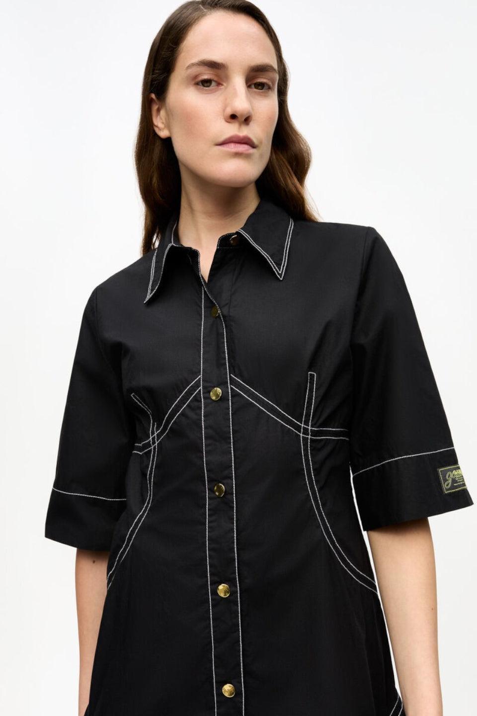 GANNI-Cotton Poplin Long Shirt Dress-NOWALL