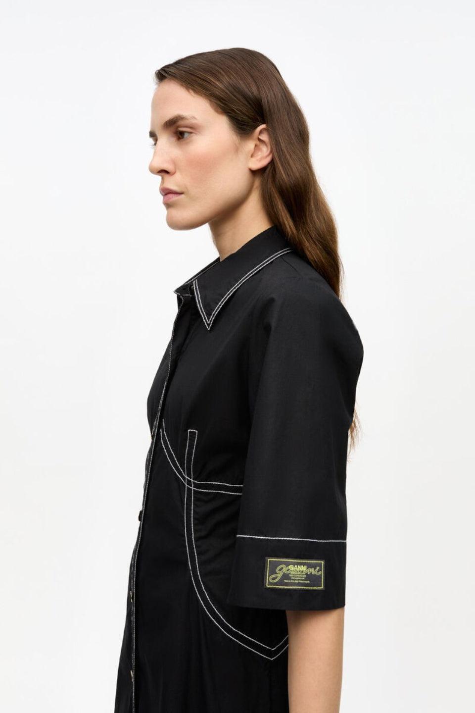 GANNI-Cotton Poplin Long Shirt Dress-NOWALL