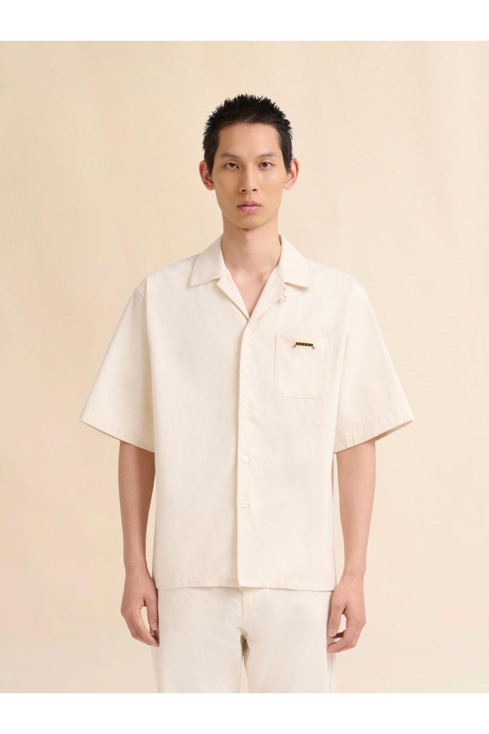 MARNI-Cream Denim Shirt with Trunakaroo Plaque-NOWALL