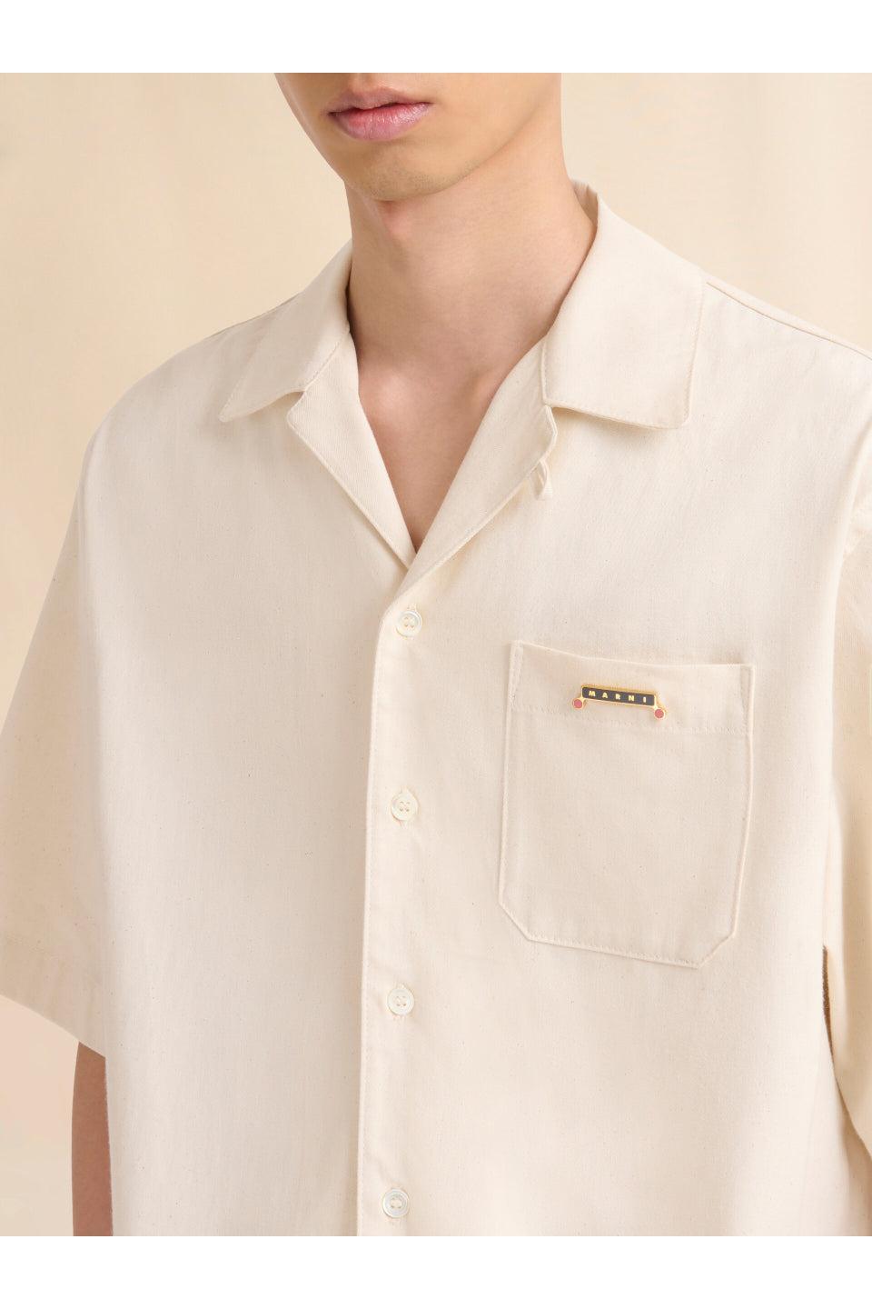 MARNI-Cream Denim Shirt with Trunakaroo Plaque-NOWALL