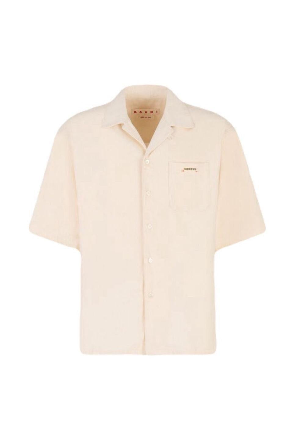 MARNI-Cream Denim Shirt with Trunakaroo Plaque-NOWALL