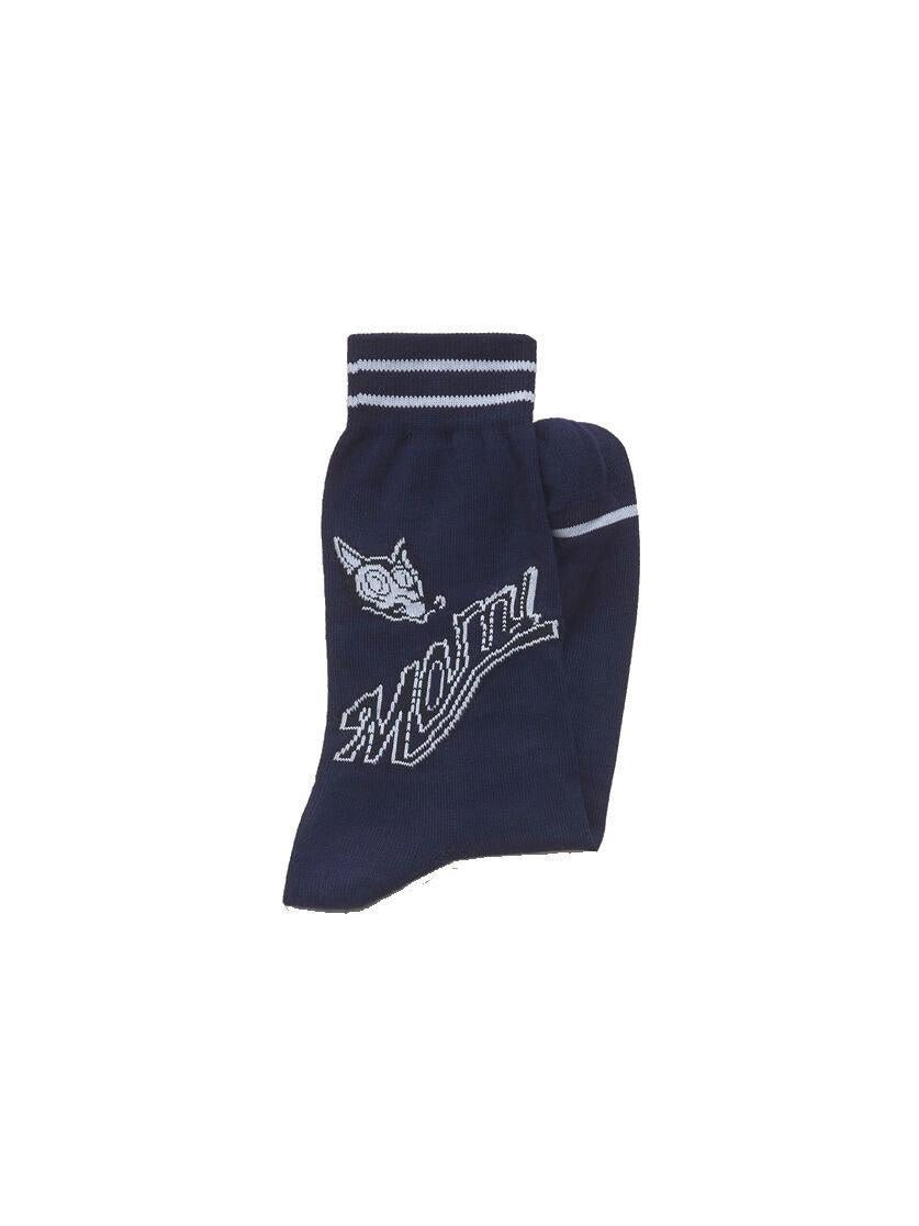 MARNI-Deep blue cotton socks with wolf detail / White cotton socks with wolf detail-NOWALL