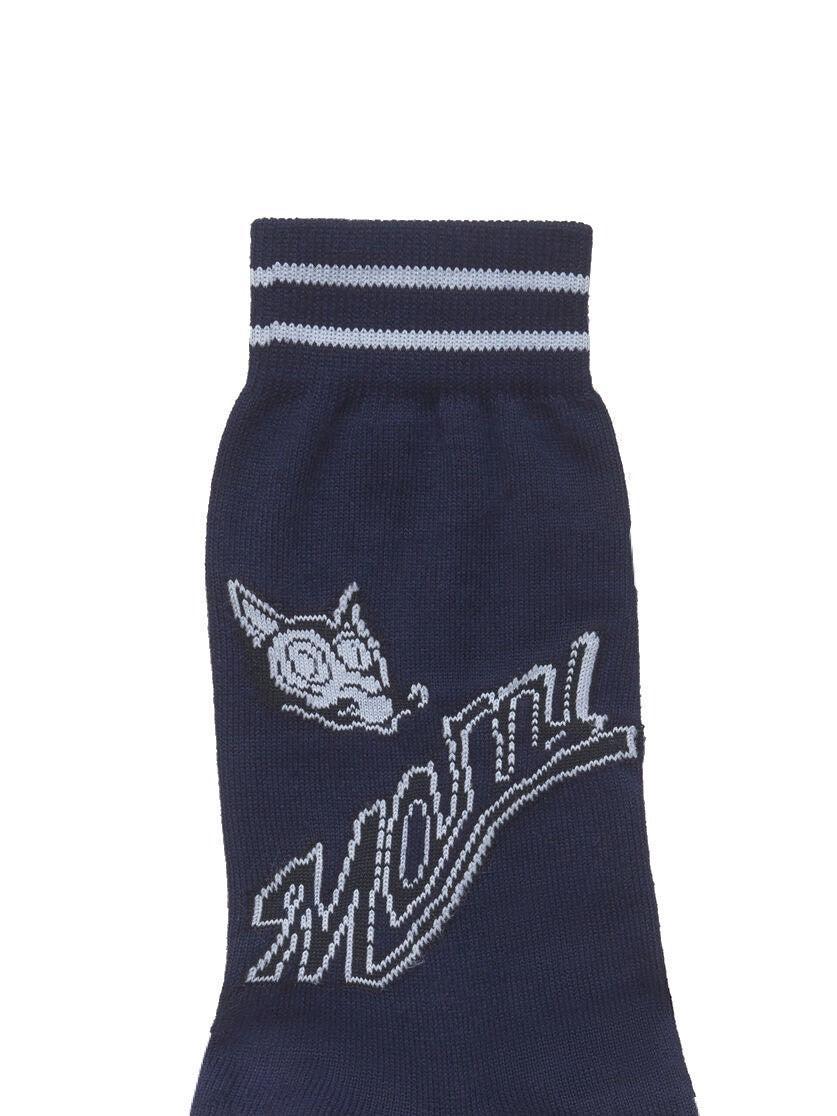 MARNI-Deep blue cotton socks with wolf detail / White cotton socks with wolf detail-NOWALL