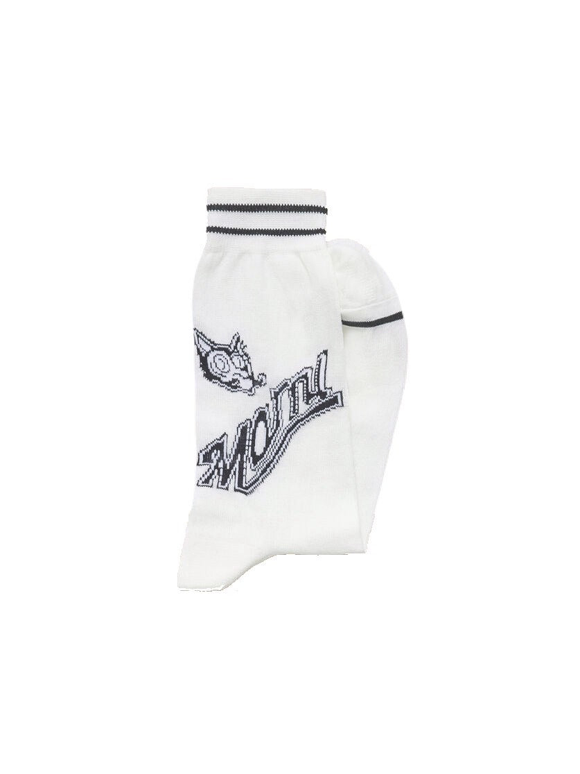 MARNI-Deep blue cotton socks with wolf detail / White cotton socks with wolf detail-NOWALL